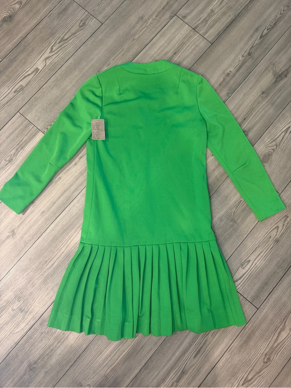 Vintage Bright Green Button-Front Pleated Mini Dress Size Medium - Picture 4 of 4